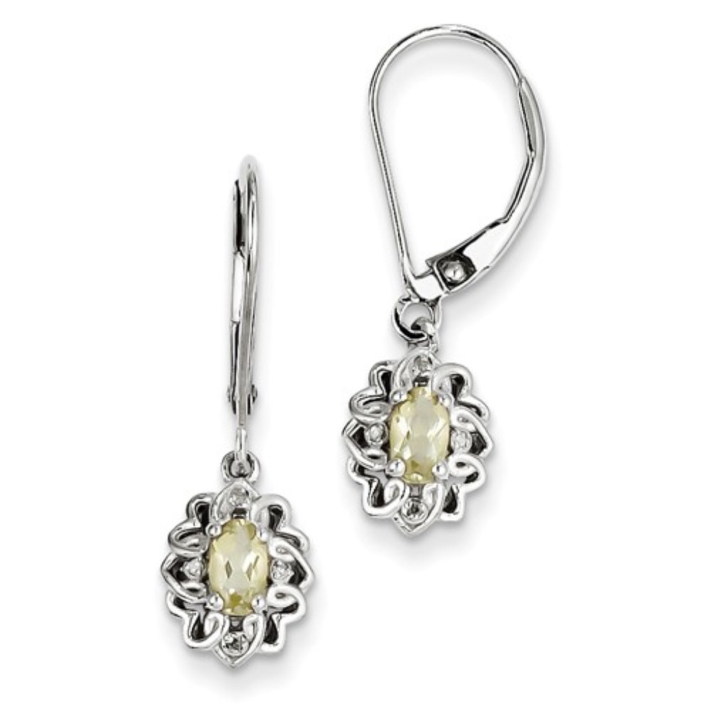 Genuine Lemon Quartz Diamond Earrings Set In Sterling Silver